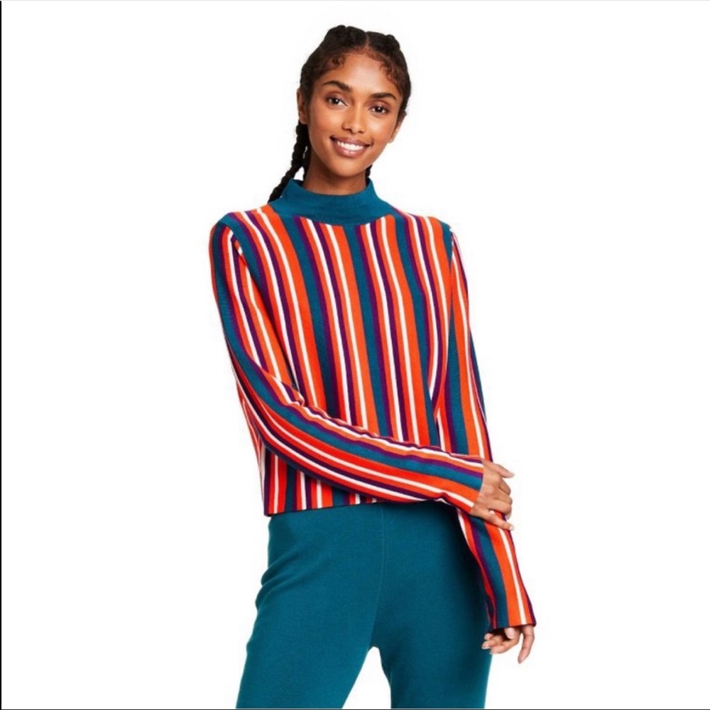 NEW Victor Glemaud x Target Striped Mock Turtleneck Pullover Sweater